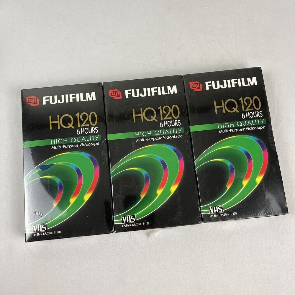 Lot of 3 FUJIFILM HQ 120 Blank‎ VHS Videotapes 6 Hours High Quality SEALED New
